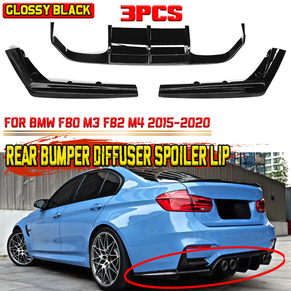 🔥DIFFUSORE ADATTO PER BMW M3 M4 F80 F82 F83 2014-2020 ABS NERO LUCIDO🔥