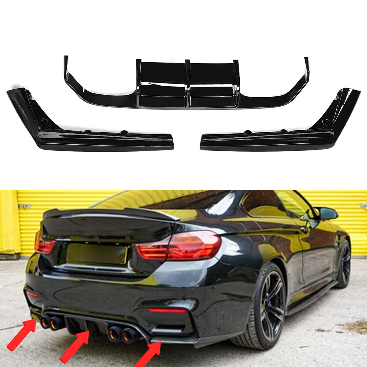 🔥DIFFUSORE ADATTO PER BMW M3 M4 F80 F82 F83 2014-2020 ABS NERO LUCIDO🔥