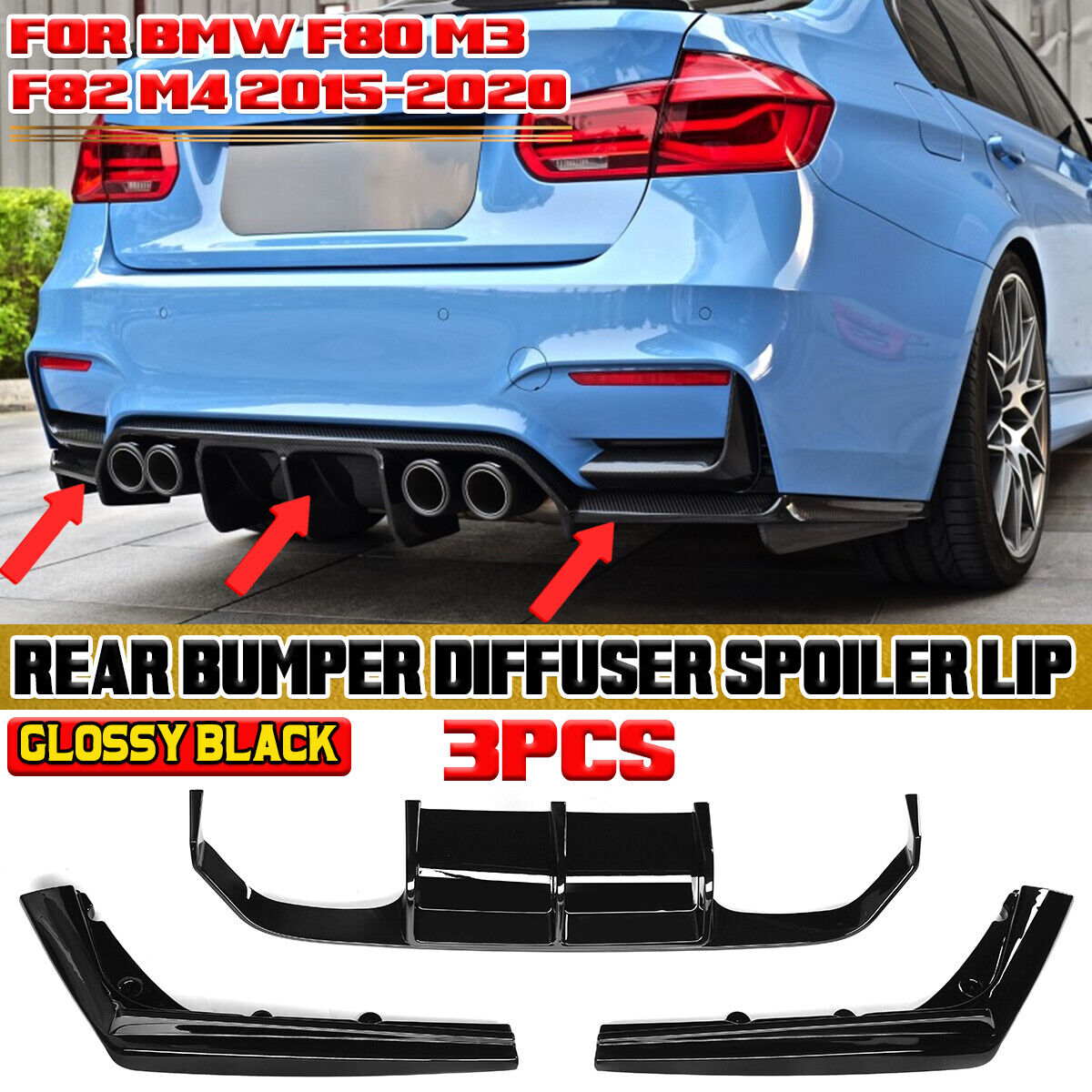 🔥DIFFUSORE ADATTO PER BMW M3 M4 F80 F82 F83 2014-2020 ABS NERO LUCIDO🔥