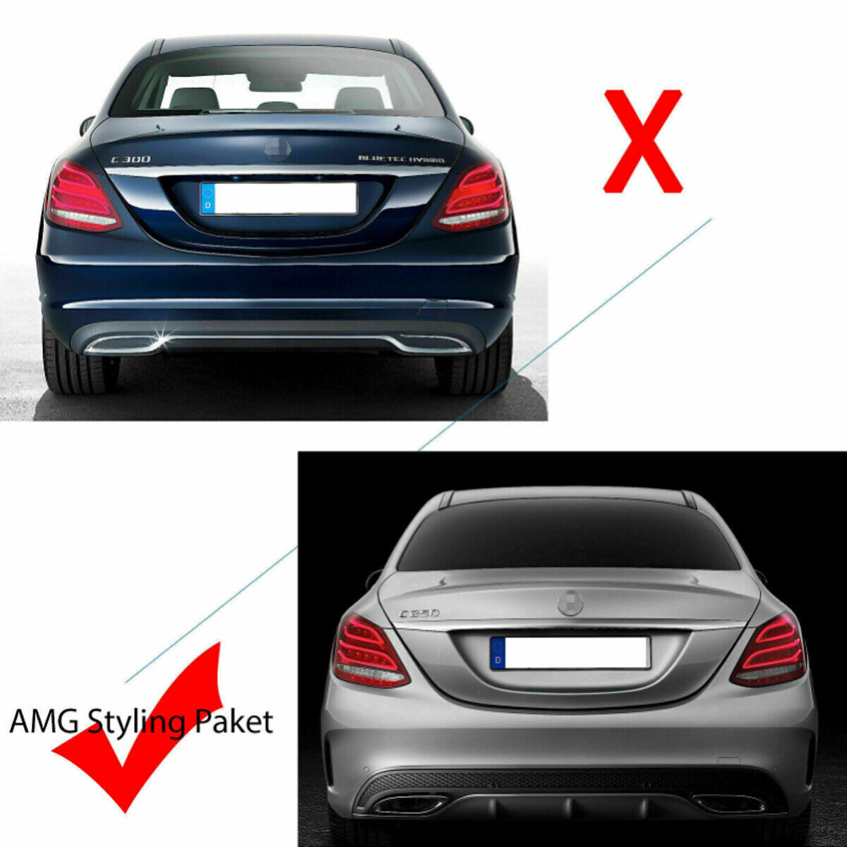 🔥DIFFUSORE+TERMINALI ADATTO PER MERCEDES BENZ W205 NERO LUCIDO+CROMATO🔥