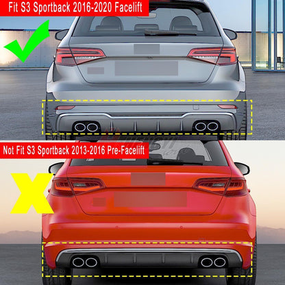 💎DIFFUSORE adatto per AUDI S3 SPORTBACK 2016-2020 NERO 💎