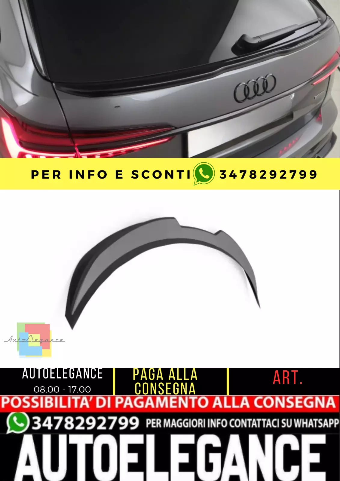 ⭐ Estensione Spoiler Posteriore compatibile con AUDI S6 C8 Avant 2019+ Nero Luc⭐