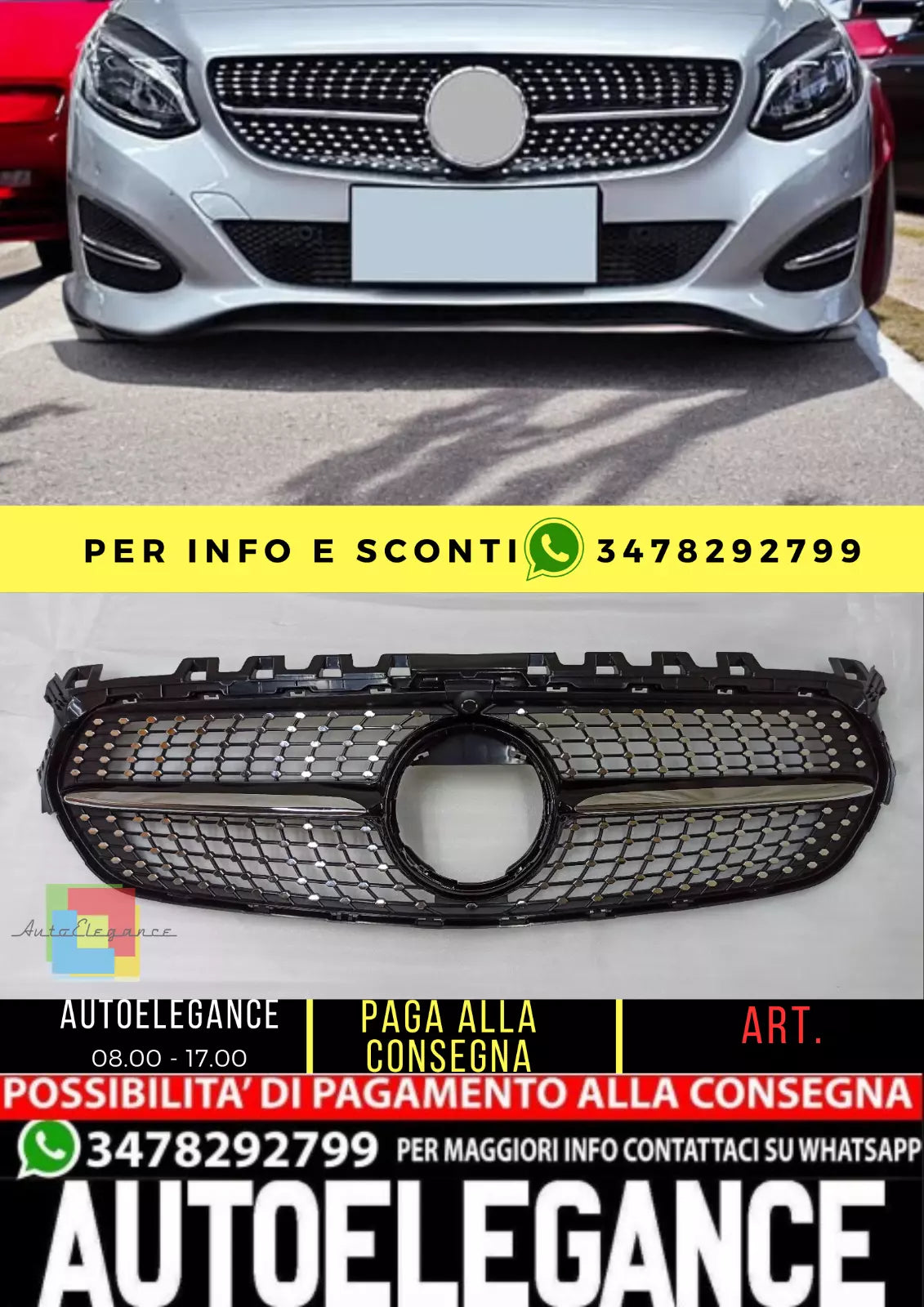 💥Griglia radiatore nera diamantata adatto per Mercedes Benz Classe B W2472019💥
