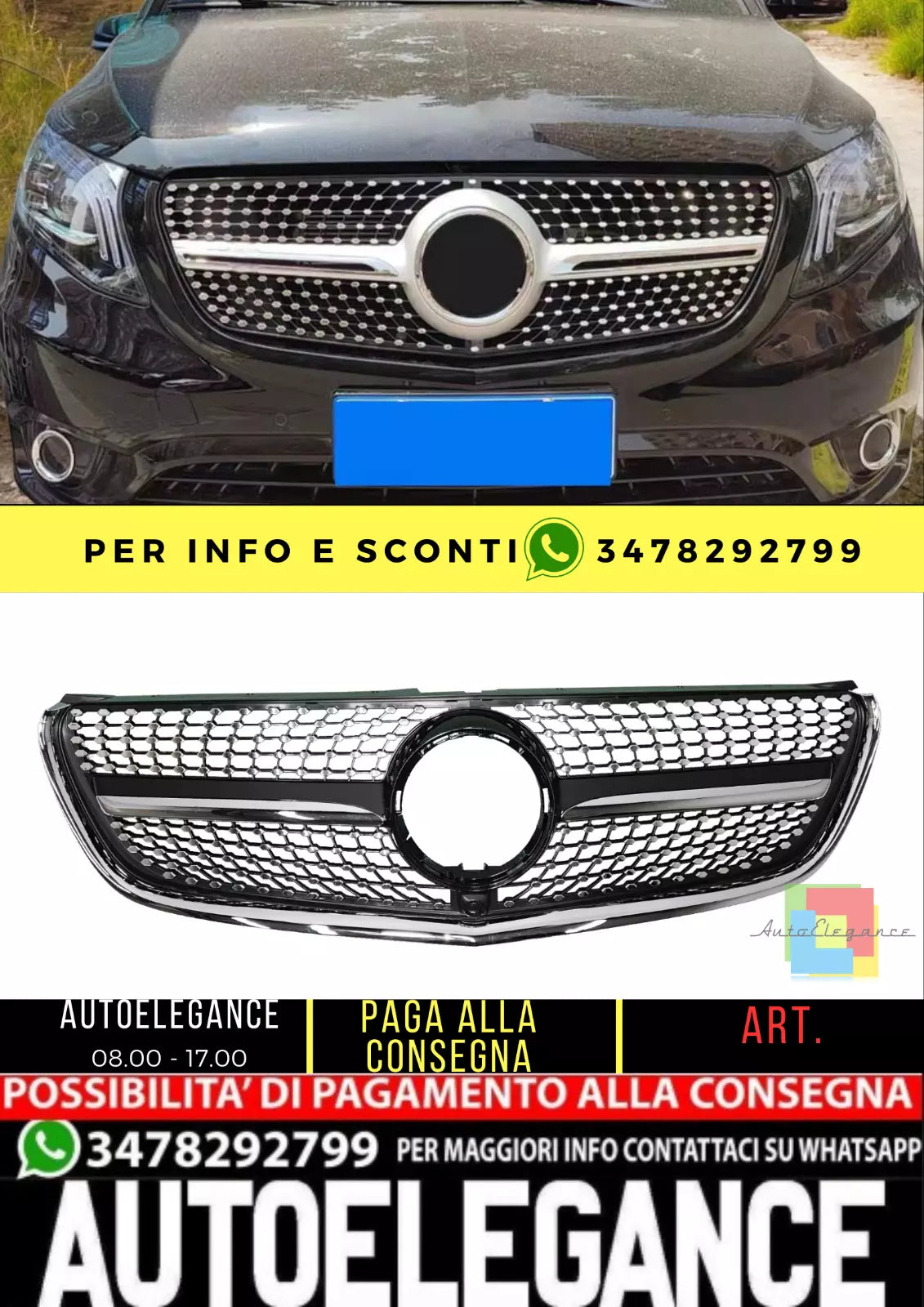 💥Griglia Radiatore Diamantata adatto per Mercedes BenzClasse V W447 2014-2018💥