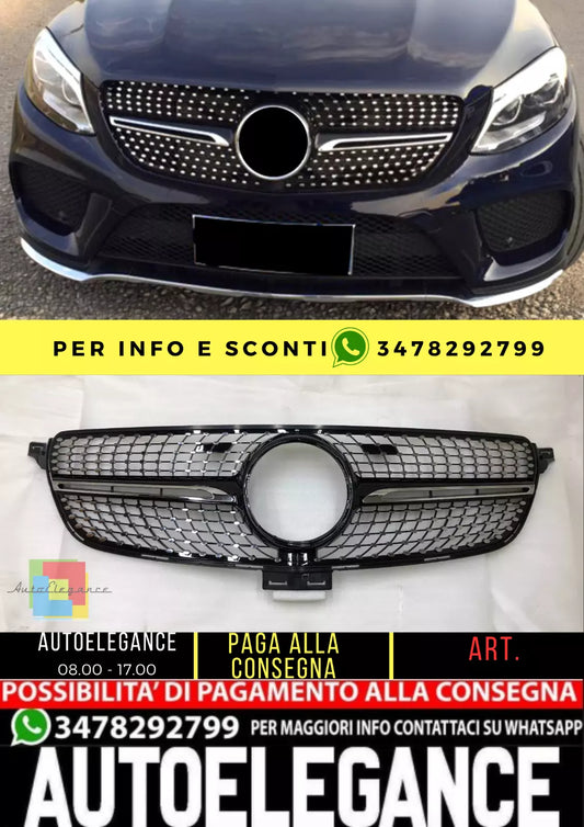 💥GRIGLIA RADIATORE NERA DIAMANTATA ADATTO PER Mercedes Benz GLE W166 15-18 💥