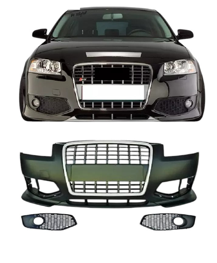 💎PARAURTI ANTERIORE ADATTO PER AUDI A3 8P 03-08 NERO CROMO💎