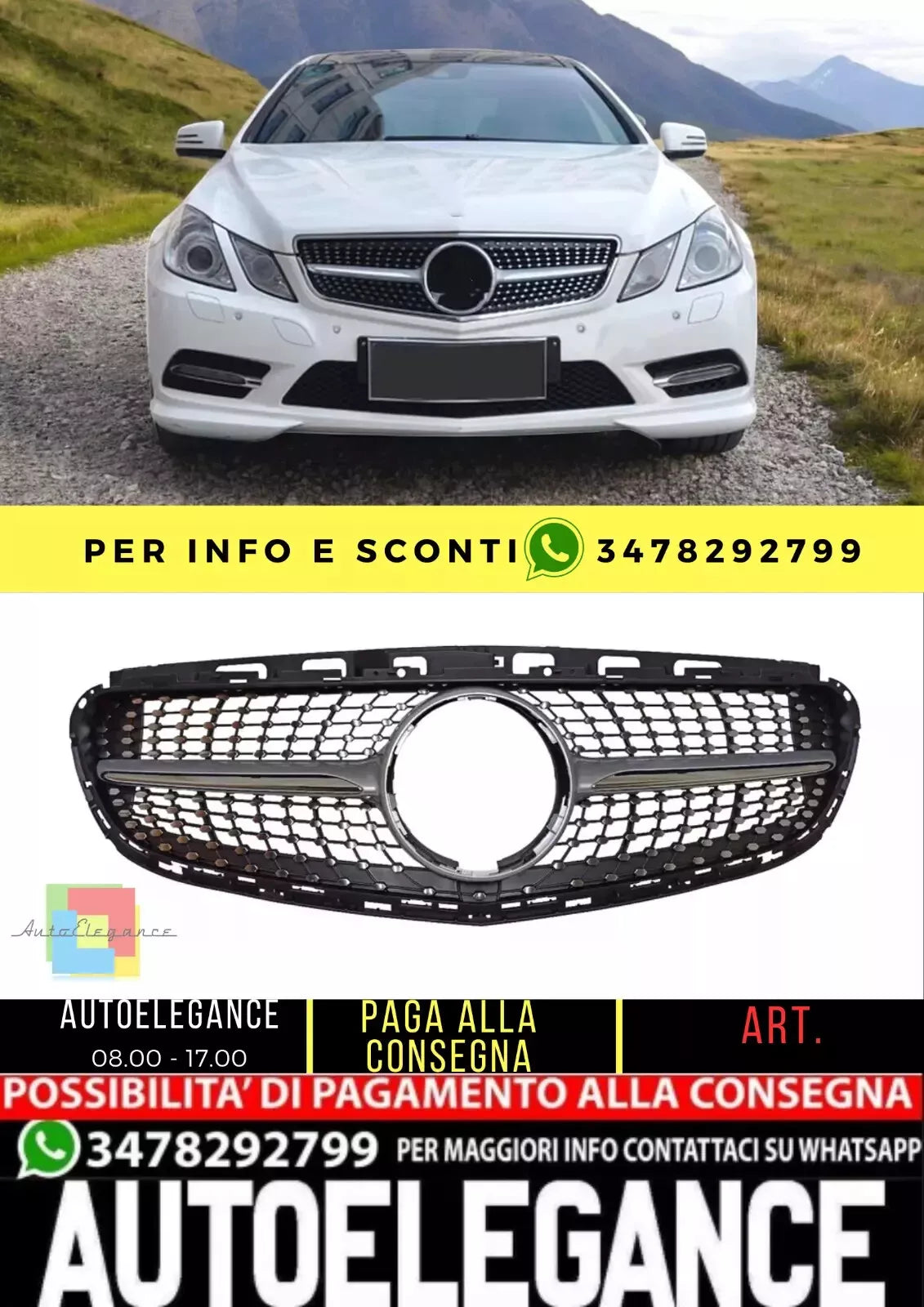 💥GRIGLIA RADIATORE NERA DIAMANTE ADATTO PER Mercedes Benz Classe E W212 13-16💥
