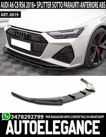 💥0019 SOTTO PARAURTI ANTERIORE AUDI A6 C8 RS6 2018+ SPLITTER ABS NERO 0019💥