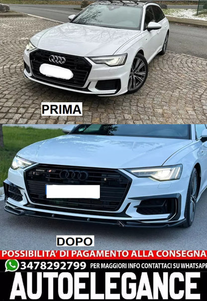 💥0019 SOTTO PARAURTI ANTERIORE AUDI A6 C8 RS6 2018+ SPLITTER ABS NERO 0019💥