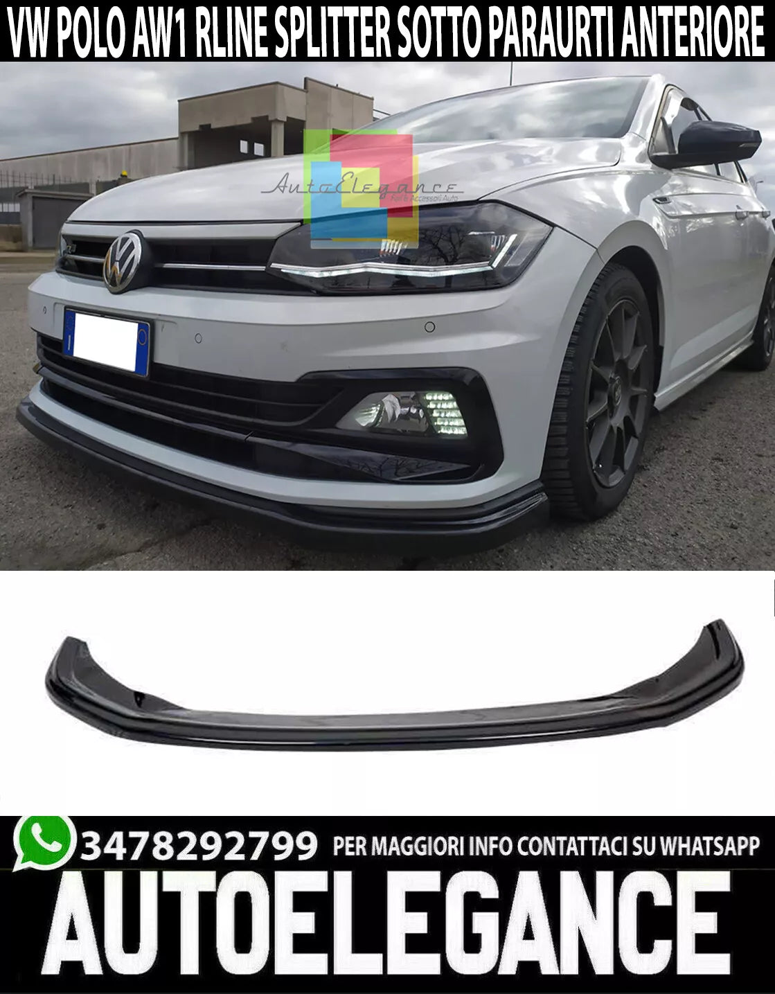 ⭐0872 SPLITER ADATTO PER VW POLO AW1 RLINE  IN ABS NERO LUCIDO ⭐