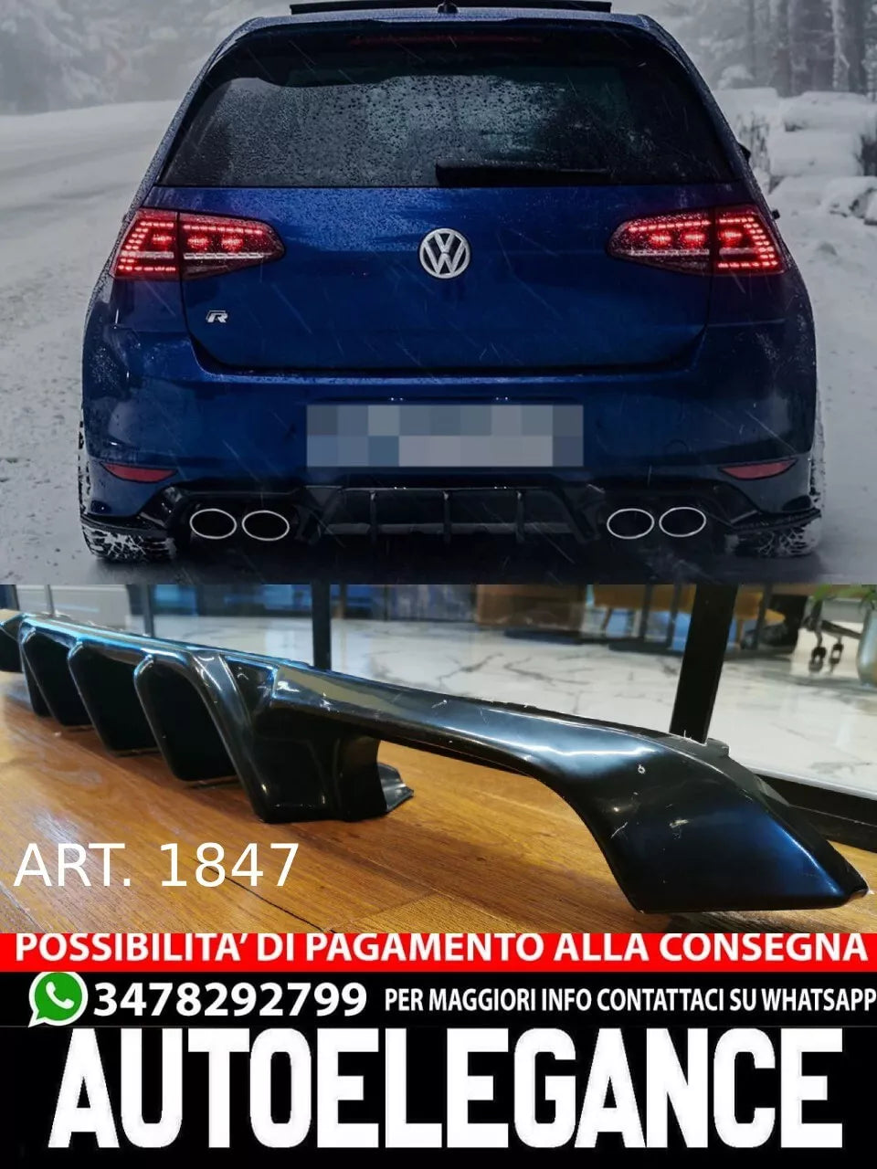 ✨1847 DIFFUSORE ADATTO PER VW GOLF 7 2013-2016 R LOOK TUNING NERO LUCIDO✨