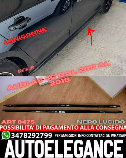 💥MINIGONNE ADATTE PER AUDI A6 4G DAL 2011 AL 2018 NERO LUCIDO LOOK SPORTIVO💥