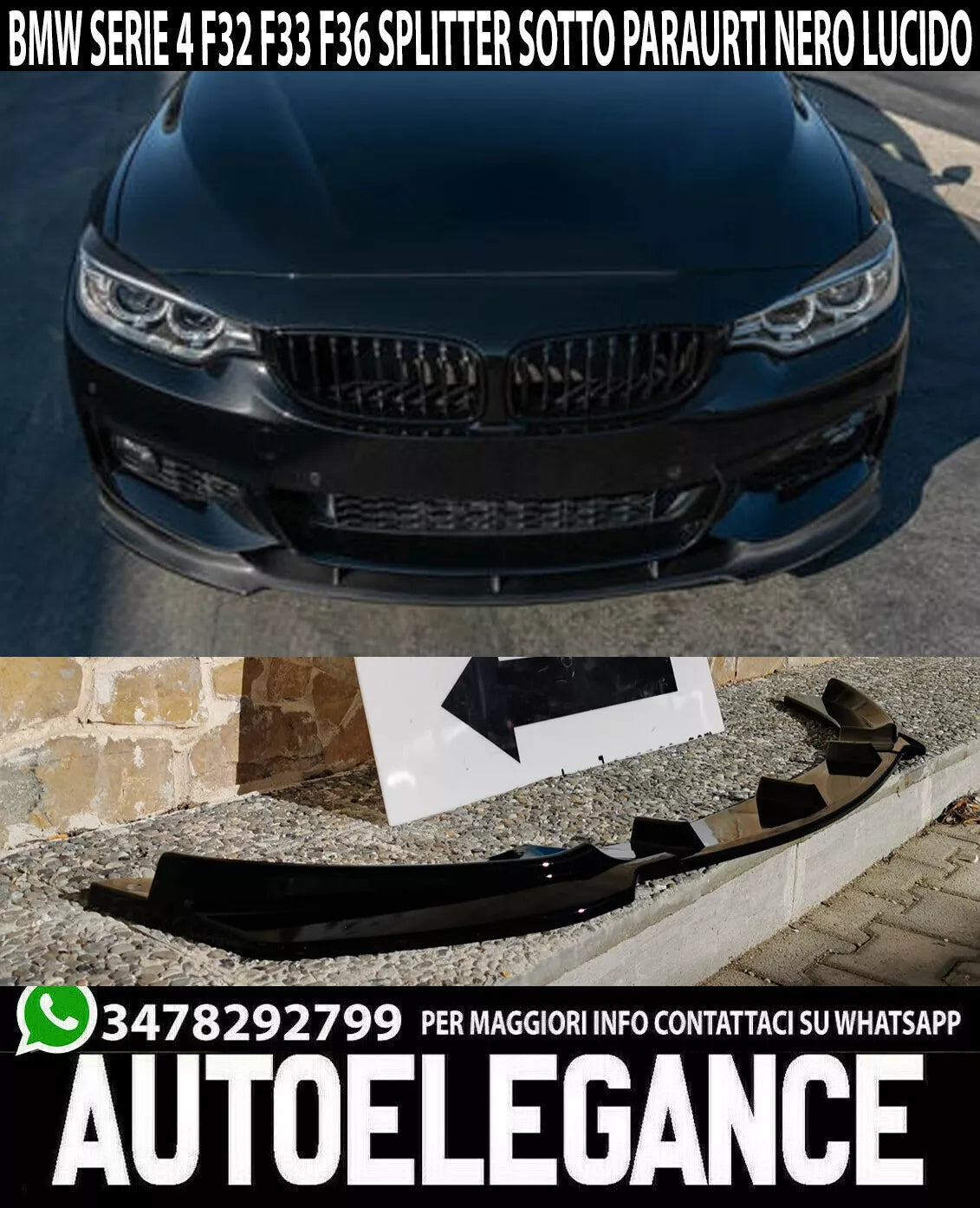 ⭐0483 SPOILER SOTTO PARAURTI M NEROLUCIDO SPLITTER BMW SERIE 4 F32 F33 F3613-19⭐