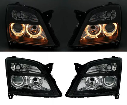 🔥Set fari Angel Eyes per Opel Vectra C + Signum in vetro trasparente nero H7🔥