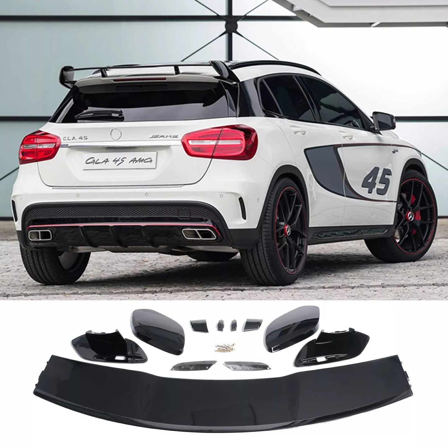 😁spoiler tetto lucido nero verniciato A45 adatta per GLA X156 W156 14-19😁