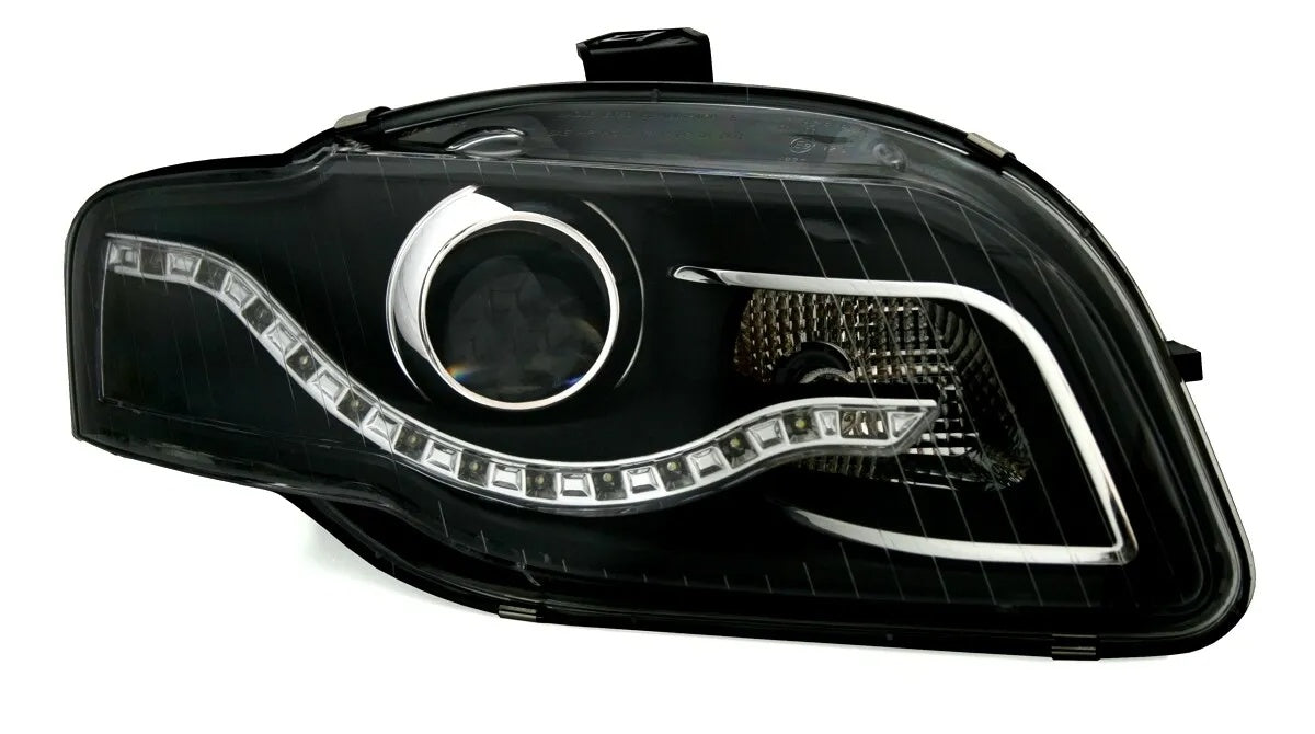 🔥Set fari neri per Audi A4 B7 con ottica luce di marcia diurna a LED BAR🔥