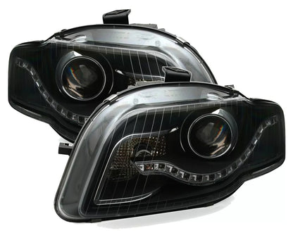 🔥Set fari neri per Audi A4 B7 con ottica luce di marcia diurna a LED BAR🔥