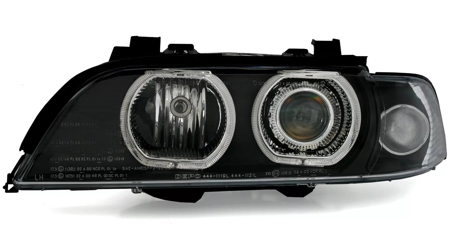 🔥Set fari Angel Eyes per serie 5 BMW E39 1995-2000 V2 anelli LED neri H7🔥