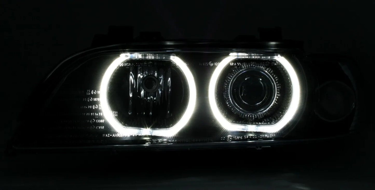 🔥Set fari Angel Eyes per serie 5 BMW E39 1995-2000 V2 anelli LED neri H7🔥