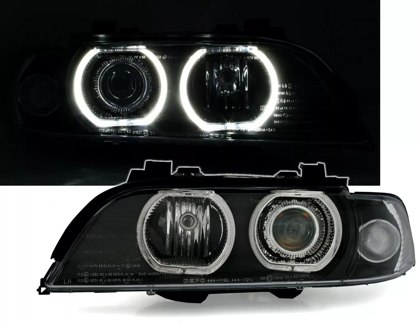 🔥Set fari Angel Eyes per serie 5 BMW E39 1995-2000 V2 anelli LED neri H7🔥