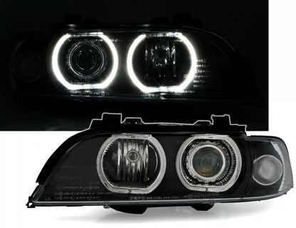 🔥Set fari Angel Eyes per serie 5 BMW E39 1995-2000 V2 anelli LED neri H7🔥