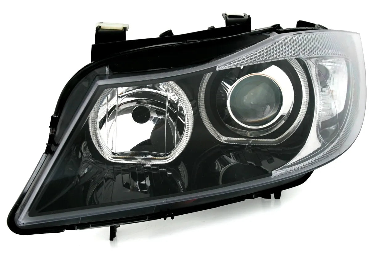 🔥Set fari angel eye per BMW E90 E91 anno 05-08 anello LED bianco nero🔥