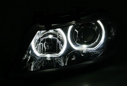 🔥Set fari angel eye per BMW E90 E91 anno 05-08 anello LED bianco nero🔥