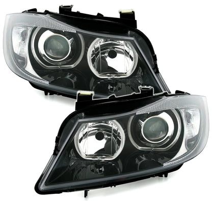 🔥Set fari angel eye per BMW E90 E91 anno 05-08 anello LED bianco nero🔥