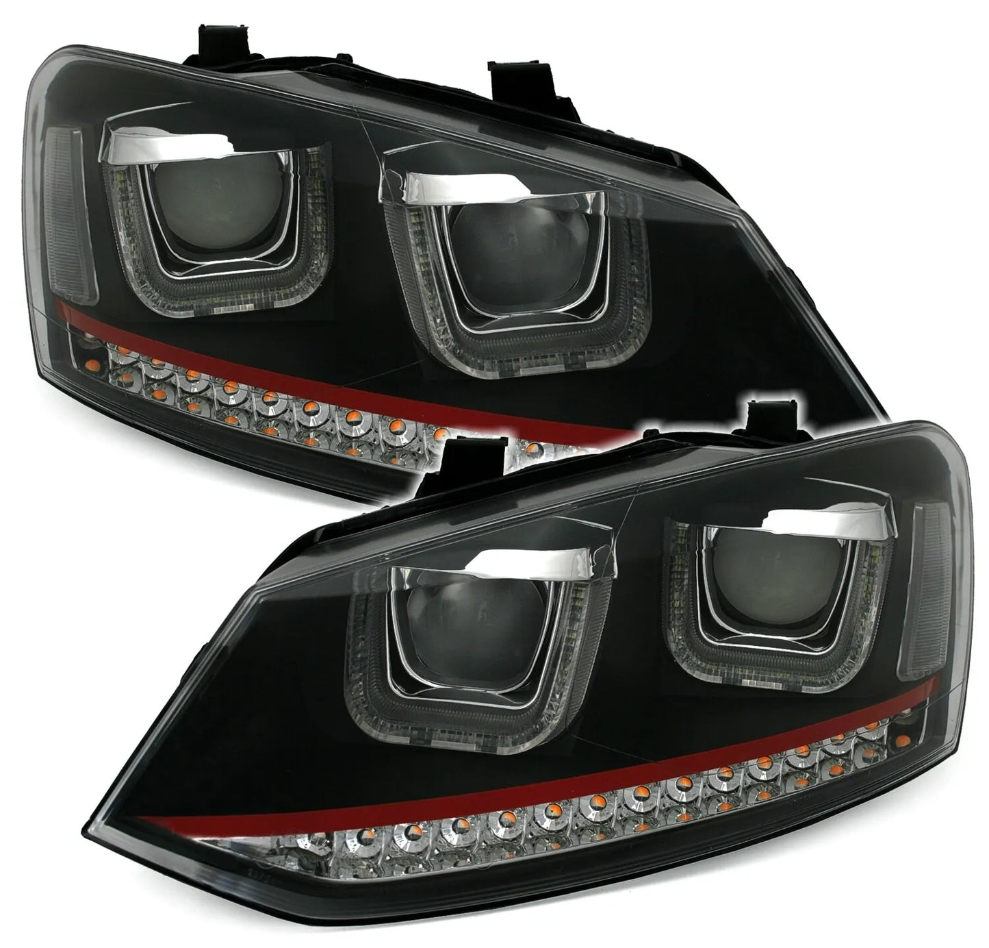 🔥Set fari per VW Polo 6R / 6C con striscia rossa U-Tube LED🔥