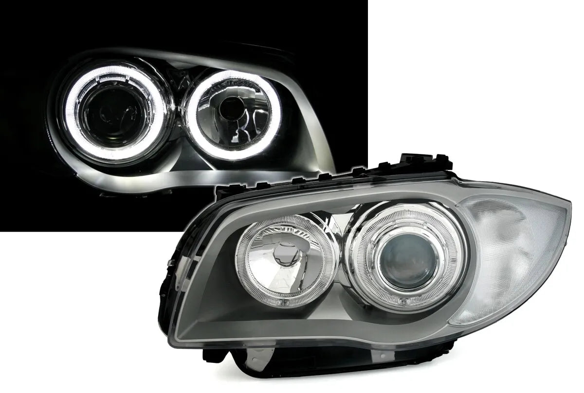 🔥Set fari Angel Eyes anelli LED bianchi per serie 1 BMW E81 E82 E87 E88 argento🔥