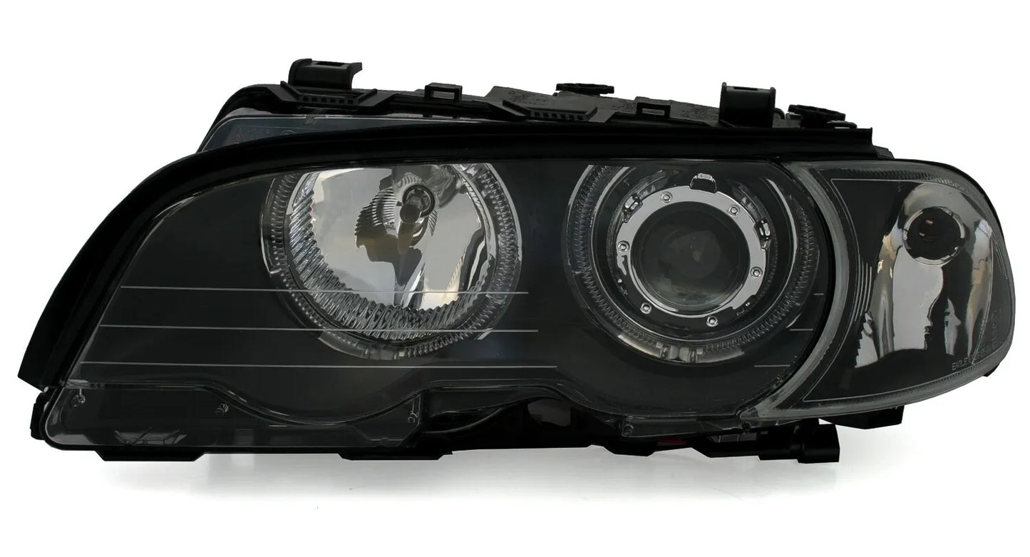 🔥LED Angel Eyes Headlights for BMW E46 Coupe Convertible Year 1999-2003 Black🔥
