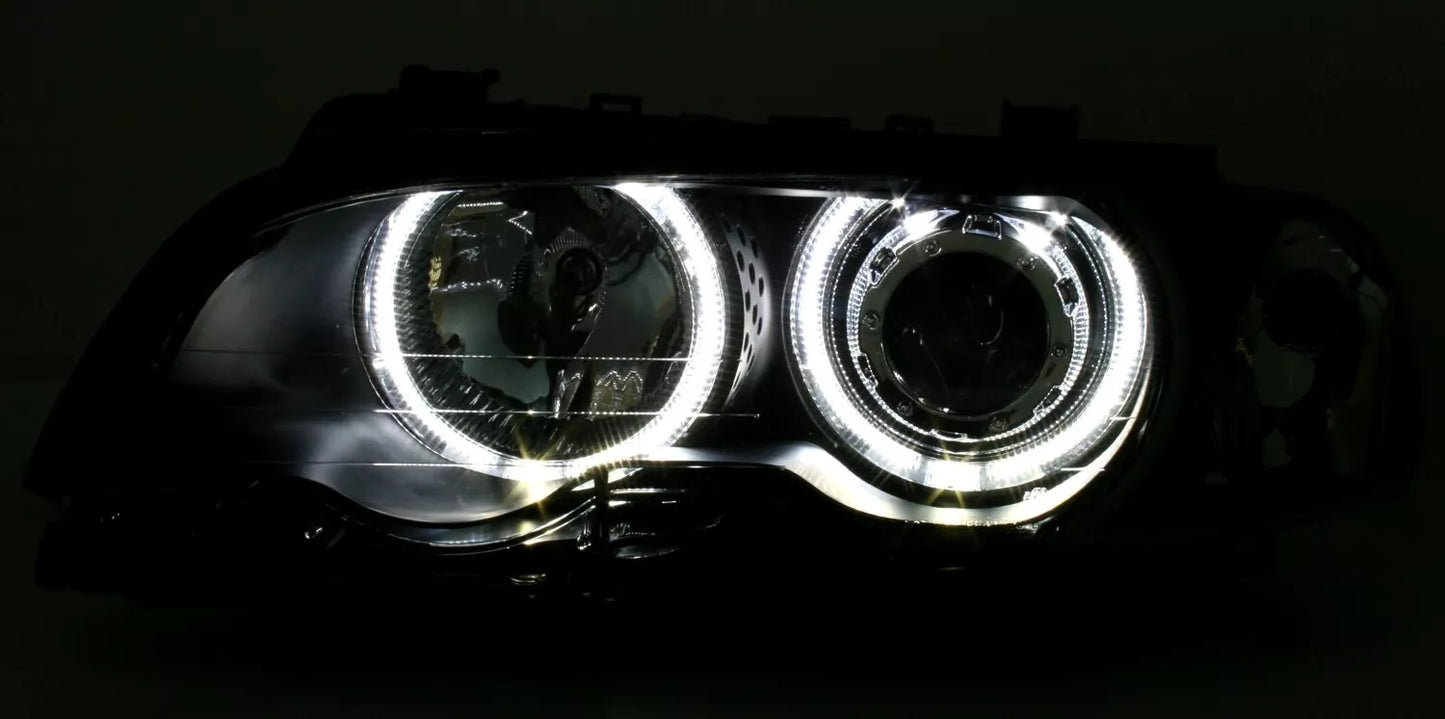 🔥LED Angel Eyes Headlights for BMW E46 Coupe Convertible Year 1999-2003 Black🔥