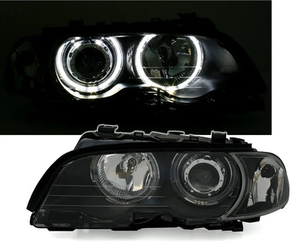 🔥LED Angel Eyes Headlights for BMW E46 Coupe Convertible Year 1999-2003 Black🔥