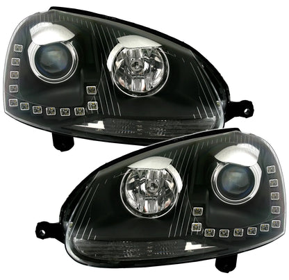 🔥Set fari per VW Golf 5 + Jetta 3 in nero con luci di marcia diurna a LED TFL DRL🔥