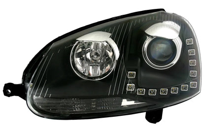 🔥Set fari per VW Golf 5 + Jetta 3 in nero con luci di marcia diurna a LED TFL DRL🔥