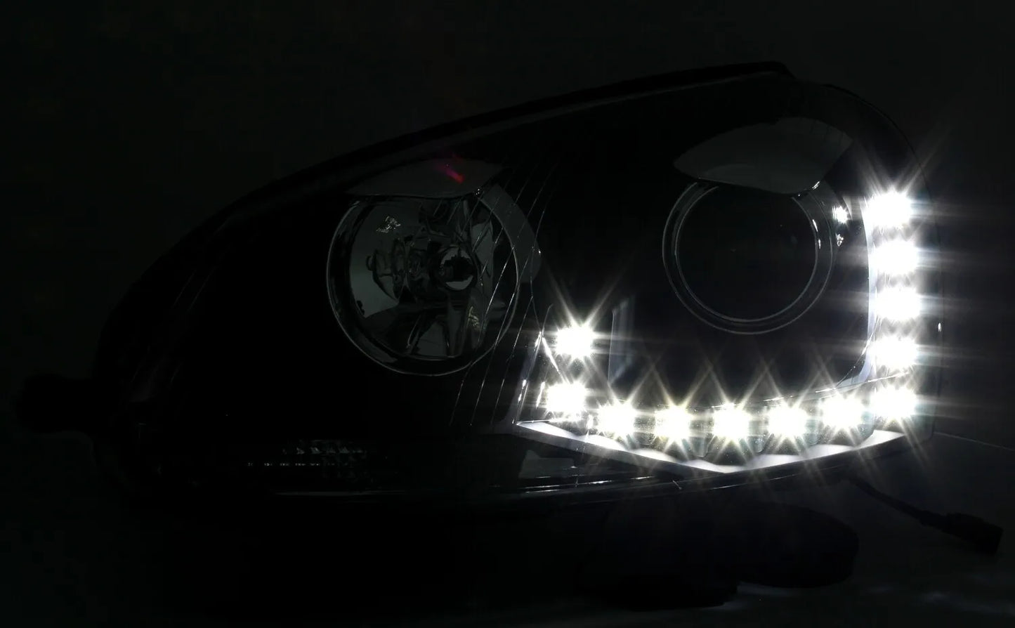 🔥Set fari per VW Golf 5 + Jetta 3 in nero con luci di marcia diurna a LED TFL DRL🔥
