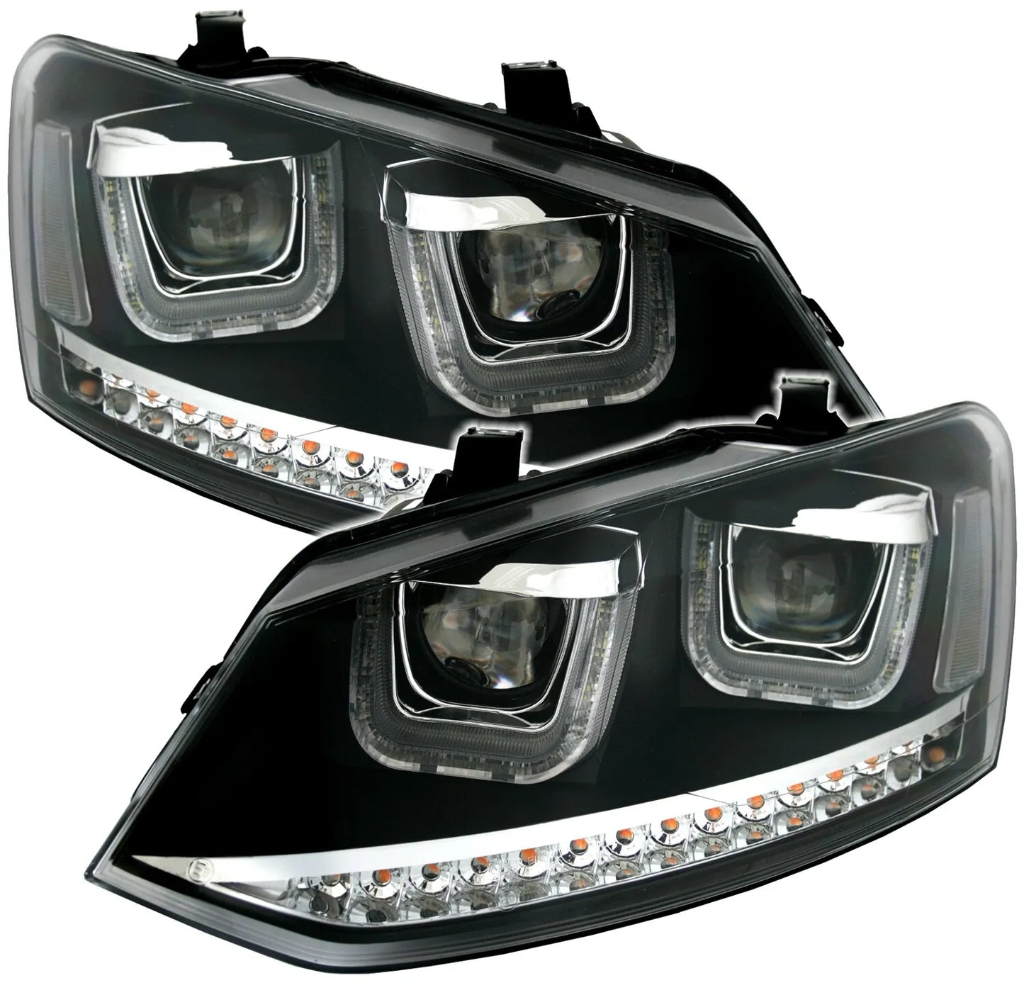 🔥Set fari indicatori LED per VW Polo 6R U-Tube luce di marcia diurna look nero🔥