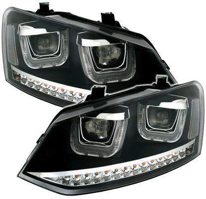 🔥Set fari indicatori LED per VW Polo 6R U-Tube luce di marcia diurna look nero🔥