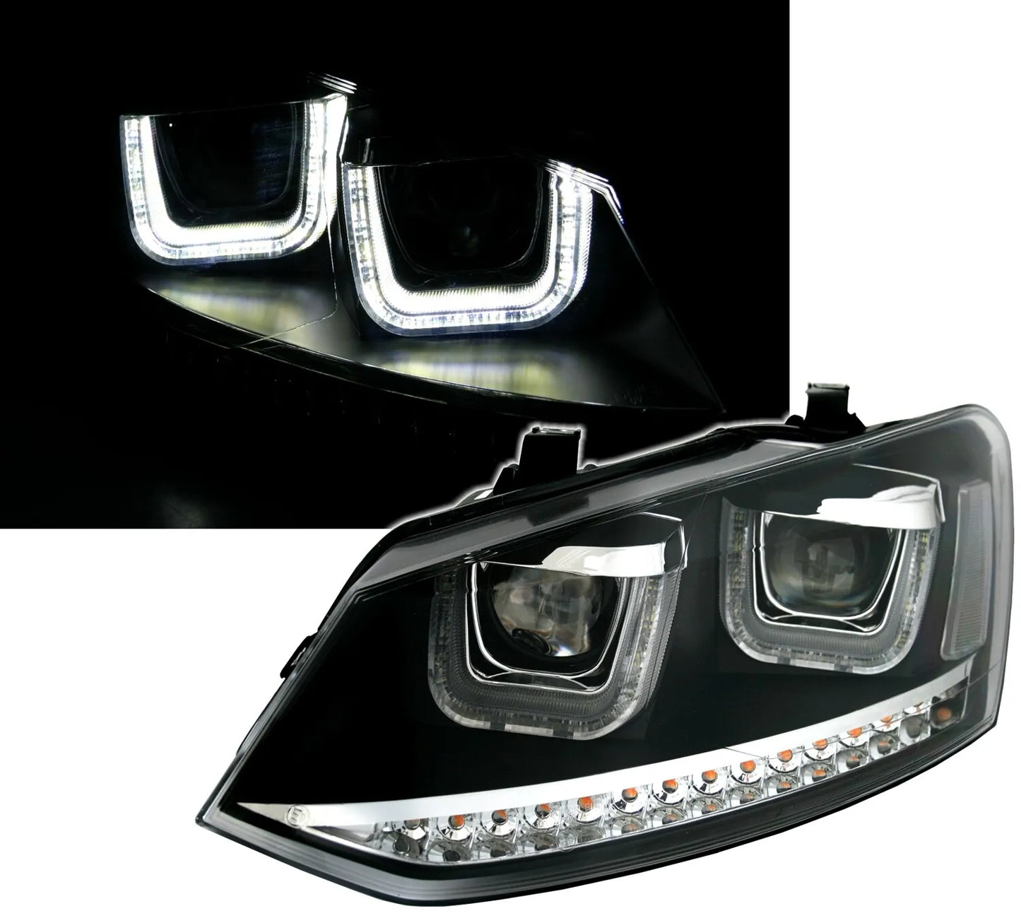 🔥Set fari indicatori LED per VW Polo 6R U-Tube luce di marcia diurna look nero🔥