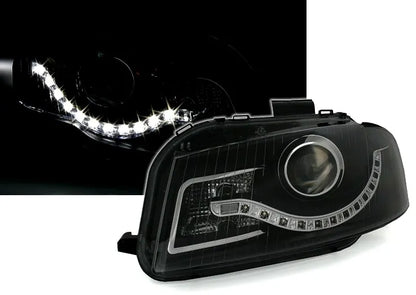 🔥Set fari neri per Audi A3 8P + 8PA con ottica luce di marcia diurna a LED🔥
