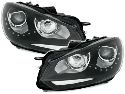 🔥Set fari per VW Golf6 2008-2013 con luci di marcia diurna LED alogeni H7 neri🔥
