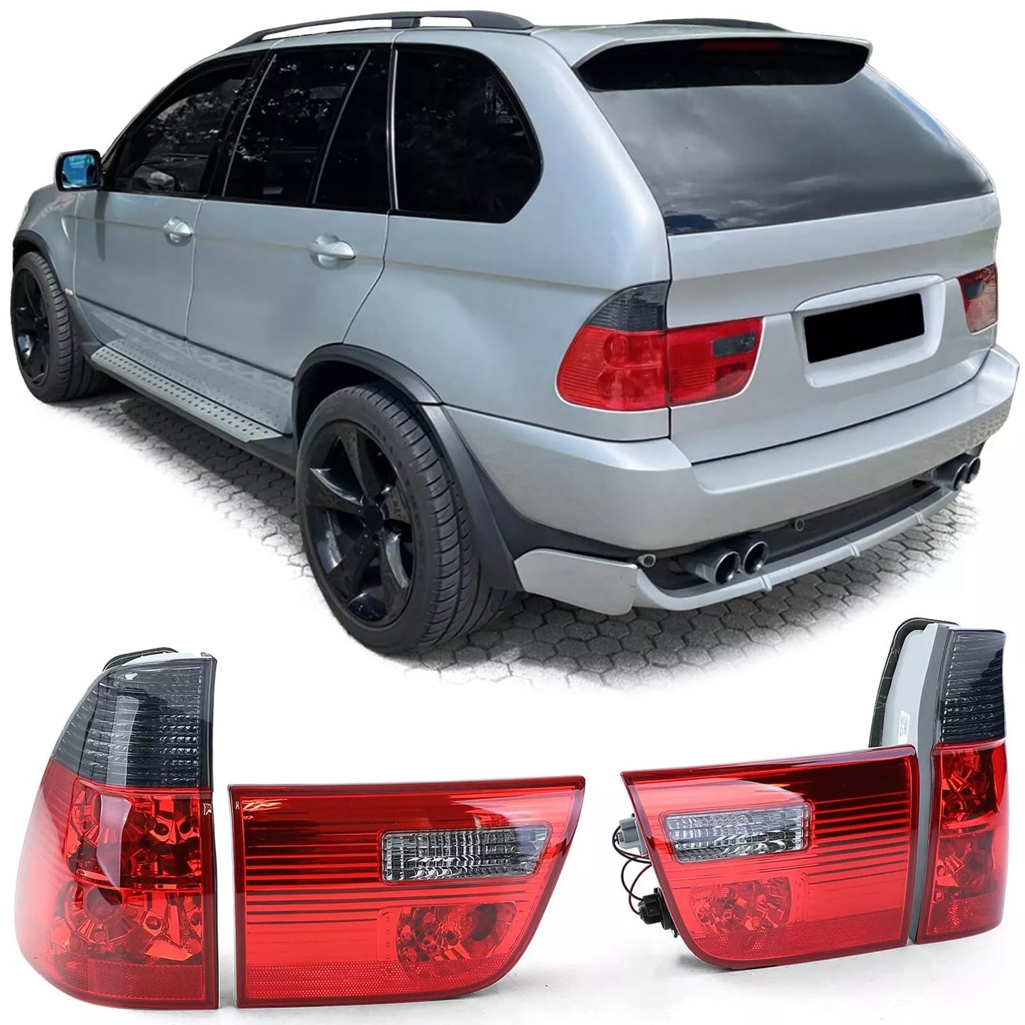 🔥Fanali posteriori con vetro trasparente rosso fumo nero per BMW X5 E53 99-03🔥