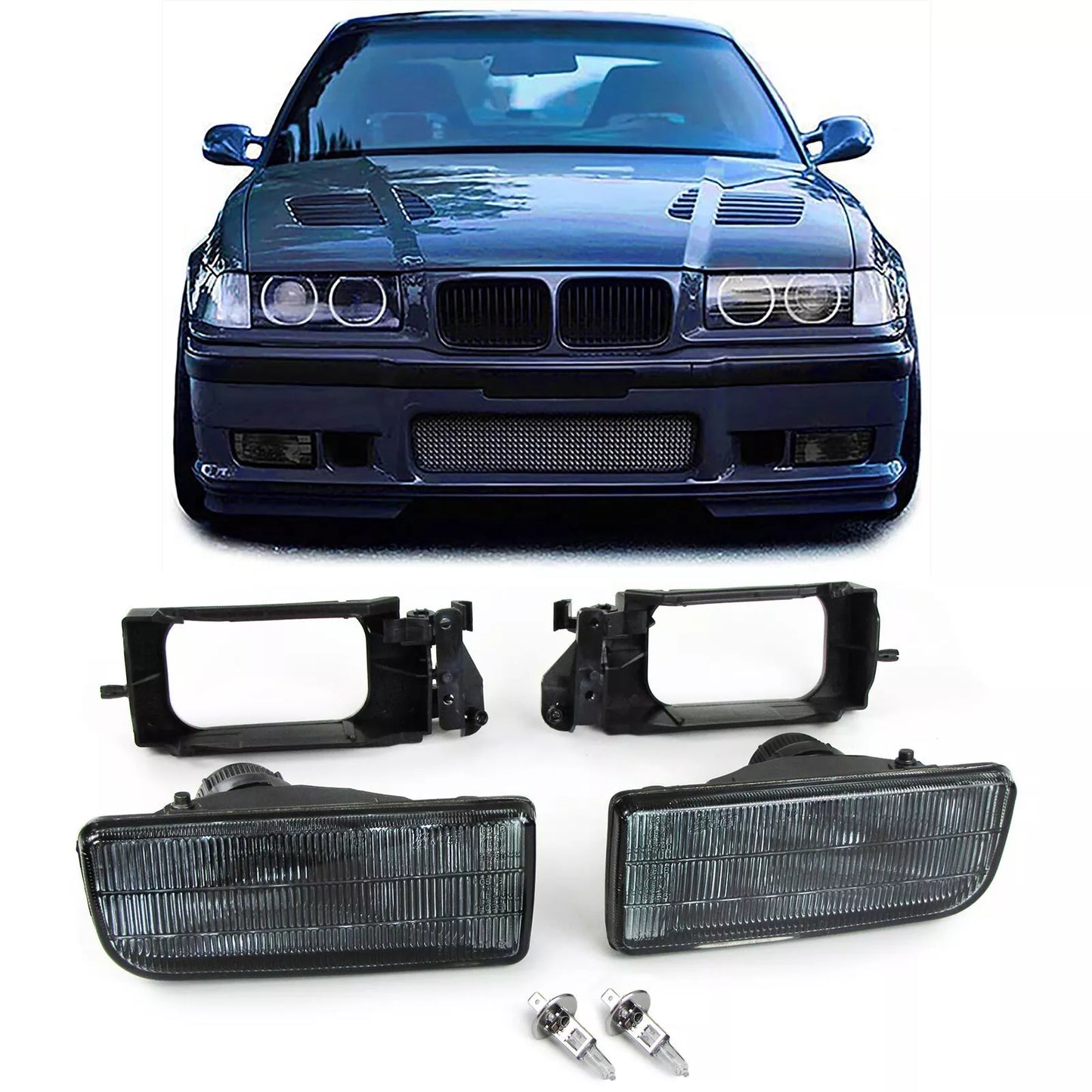 🔥Fari fendinebbia neri fumé scanalati adatti per BMW Serie 3 E36 90-99 anche M3🔥