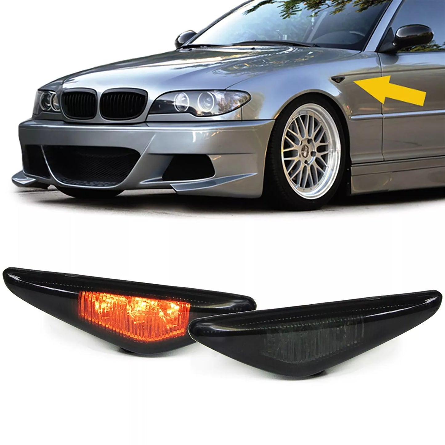 🔥 Coppia indicatori laterali a LED fumo nero adatti per BMW Serie 3 E46 Coupé Cabrio 03-07🔥