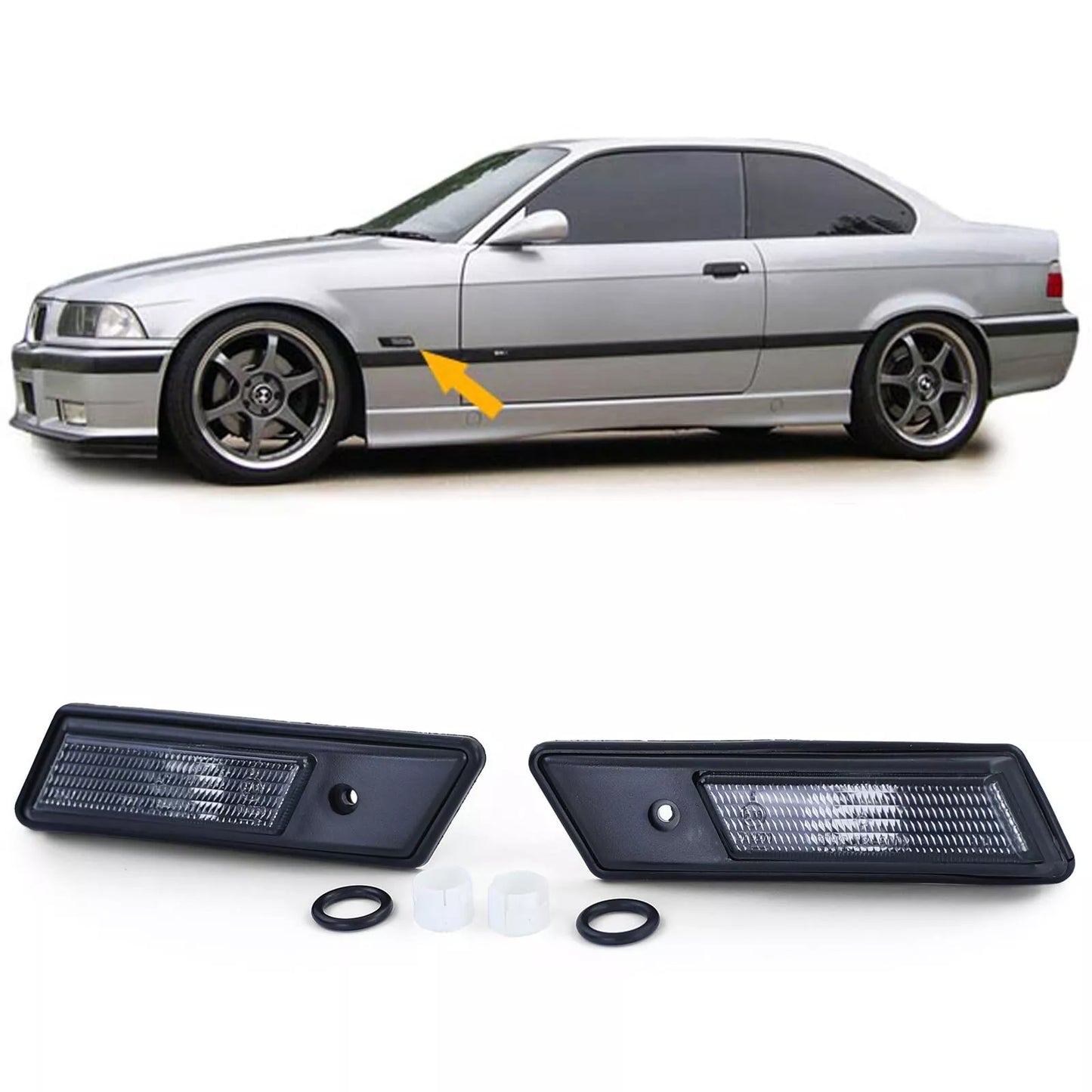 🔥Coppia frecce laterali fumè nere adatte per BMW Serie 3 E36 90-96 + Serie 5 E34 88-95🔥