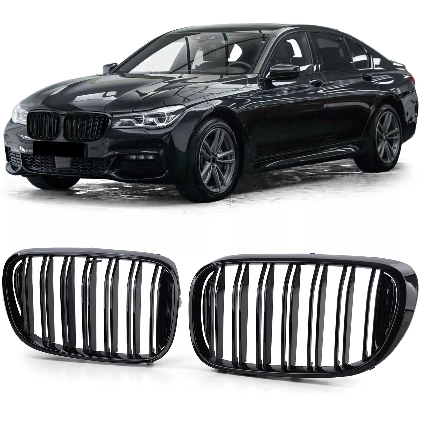 🔥Griglia del radiatore sportiva a doppia barra lucida per BMW G11Serie7 15-19🔥