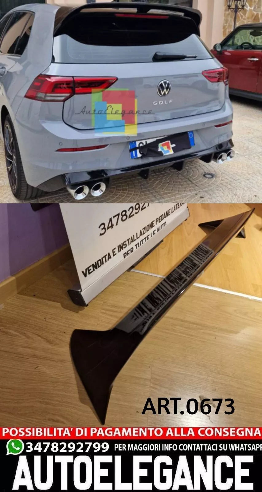 ⭐0673 VW GOLF 8 VIII 19+ SPOILER TETTO POSTERIORE LOOK RLINE NERO LUCIDO ABS ⭐
