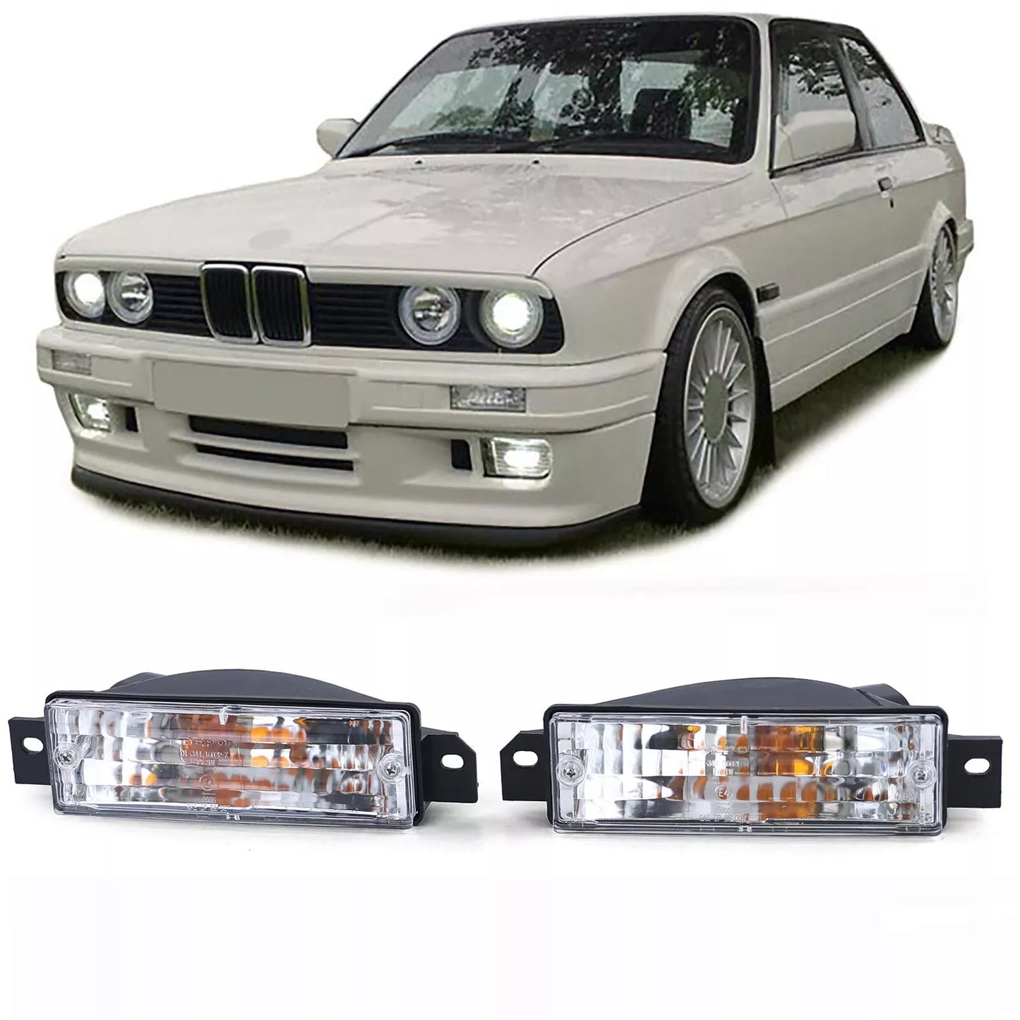 🔥Freccia in vetro trasparente bianco con luce di posizione e lampadine per BMW SERIE 3 E30🔥