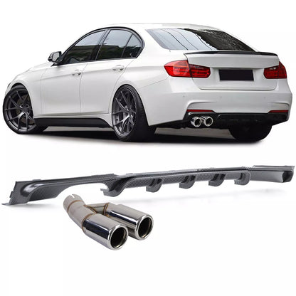 🔥Diffusore posteriore in carbonio+doppio tubo cromato per BMW F30 F31 316 318🔥