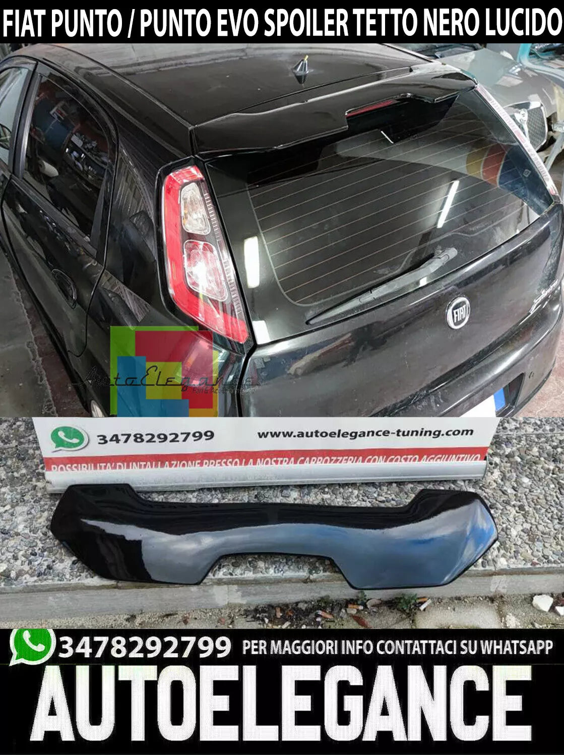🔥0268 ALETTONE SPORTIVO ADATTO FIAT PUNTO EVO GRANDE PUNTO SPOILER TETTO NERO🔥